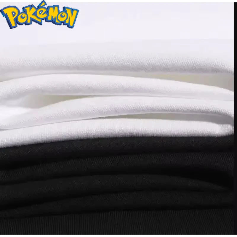 Summer 2026 Pokemon Cotton T Shirt Pikachu Back Print Colorful Splash And Lightning Design Loose Fit Men Women Casual Fashion