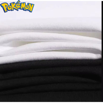 Summer 2026 Pokemon Cotton T Shirt Pikachu Back Print Colorful Splash And Lightning Design Loose Fit Men Women Casual Fashion