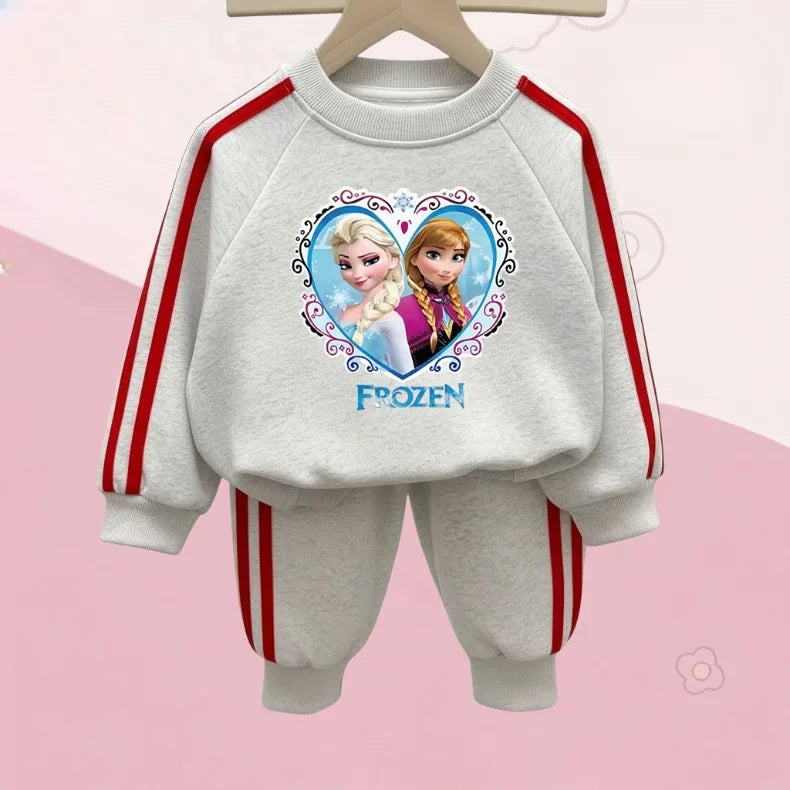 Girls' Frozen "Heart of Sisters" 2-Piece Jogger Set: Pullover Sweatshirt & Striped Pants