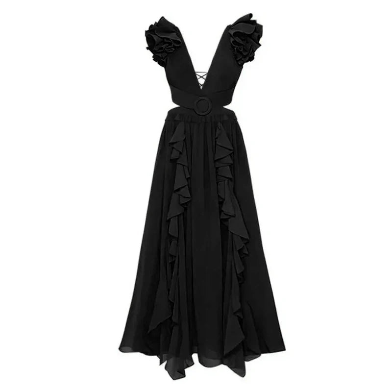 2024 Sexy Women's Swimsuit with Skirt One-Piece Swimwear Vintage Ruffle V Neck Cover Up Bikinis Set Beachwear Bathing Suit