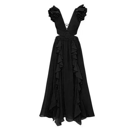 2024 Sexy Women's Swimsuit with Skirt One-Piece Swimwear Vintage Ruffle V Neck Cover Up Bikinis Set Beachwear Bathing Suit