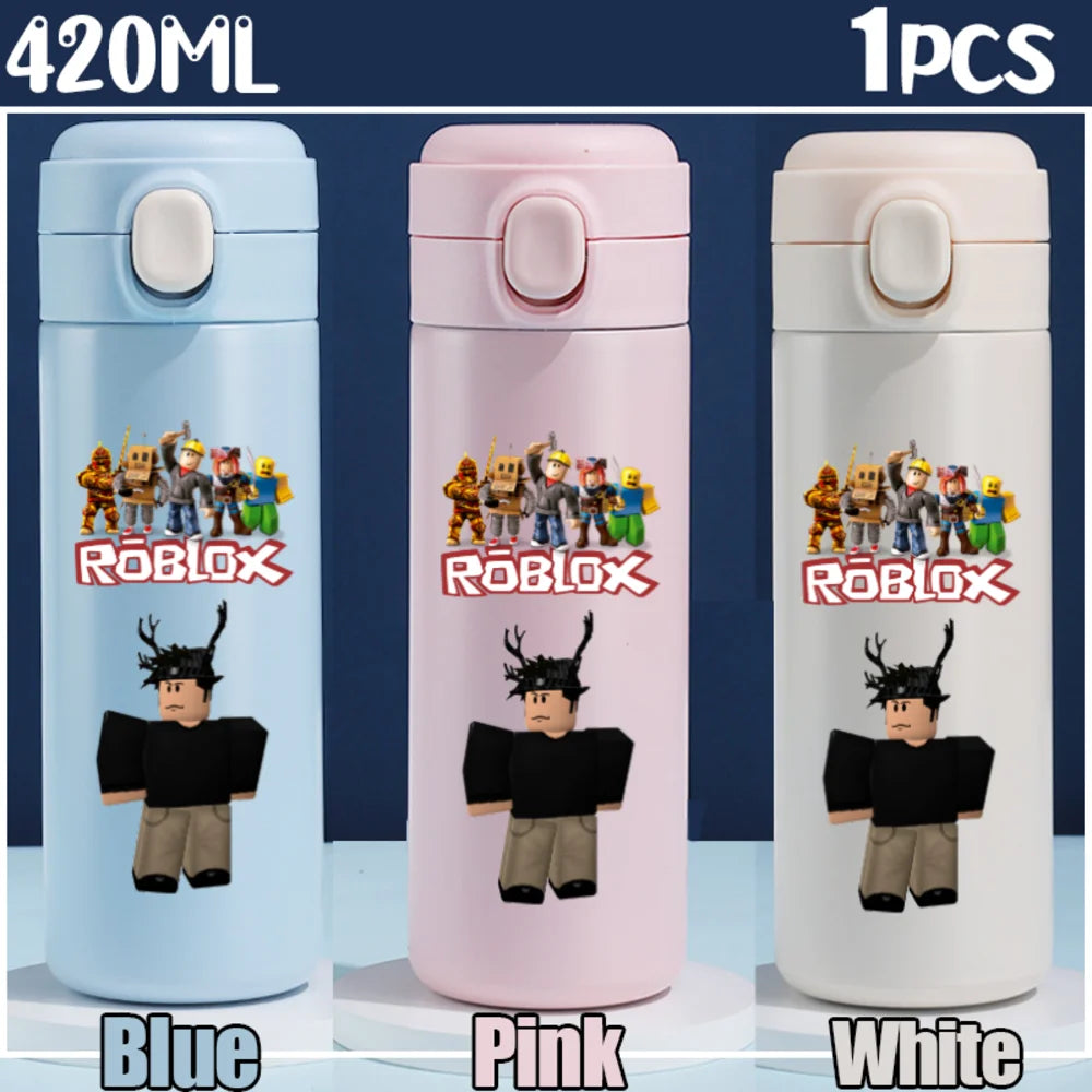 Roblox Anime Water Bottle DynaBlocks 304 Stainless Steel Thermos Cup 420ML Gourde Game Straight Drinking Cup Holiday Gifts