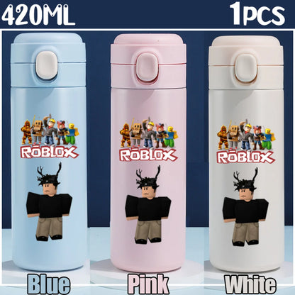 Roblox Anime Water Bottle DynaBlocks 304 Stainless Steel Thermos Cup 420ML Gourde Game Straight Drinking Cup Holiday Gifts