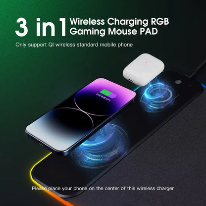 Ultimate RGB 3-in-1 Wireless Charging Desk Mat: XXL Extended Mousepad