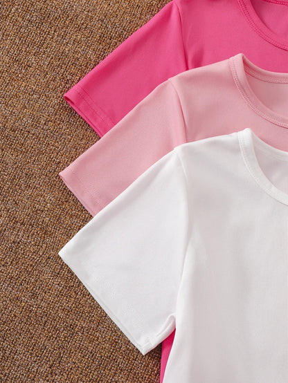Girls' Essential 3-Pack 2-Piece Outfits: Solid Color Tee & Shorts Summer Loungewear Set