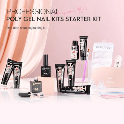 Morovan Poly Gel Nail Enhancement Kit Starter Kit: 6-color Poly nail gel kit with U V light, suitable for beginner nail salon