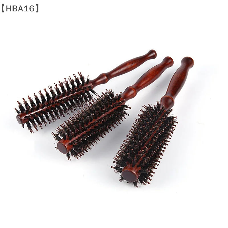 Wood Handle Round Rolling Brush Boar Bristle Nylon Hair Comb Anti Static Brush Straight Twill Hair Comb Hairdressing Tool