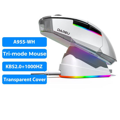 DAREU PC Gamer Mouse 12000DPI RGB Tri-mode Wireless Bluetooth Mice with Charging Dock AIM-WL Sensor for Laptop PC