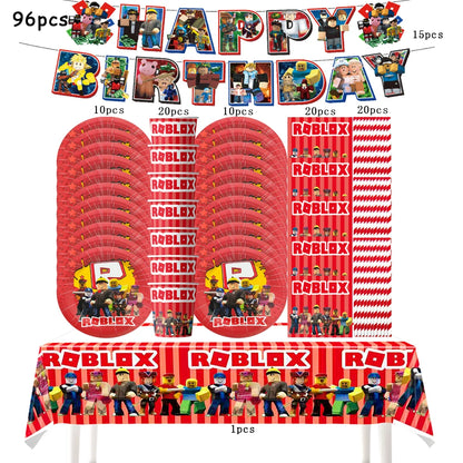 Robot Boy Happy Birthday Decoration Tableware Set Roblox Paper Tablecloth Plate Cup Cake Balloon Baby Shower Game Party Supplies