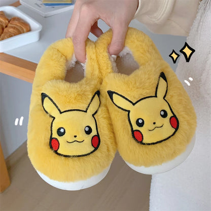 Pokemon Anime Couple Slippers Cute Pikachu Eevee Cartoon Cotton Home Shoes for Men And Women with Velvet Insulation Winter Gifts