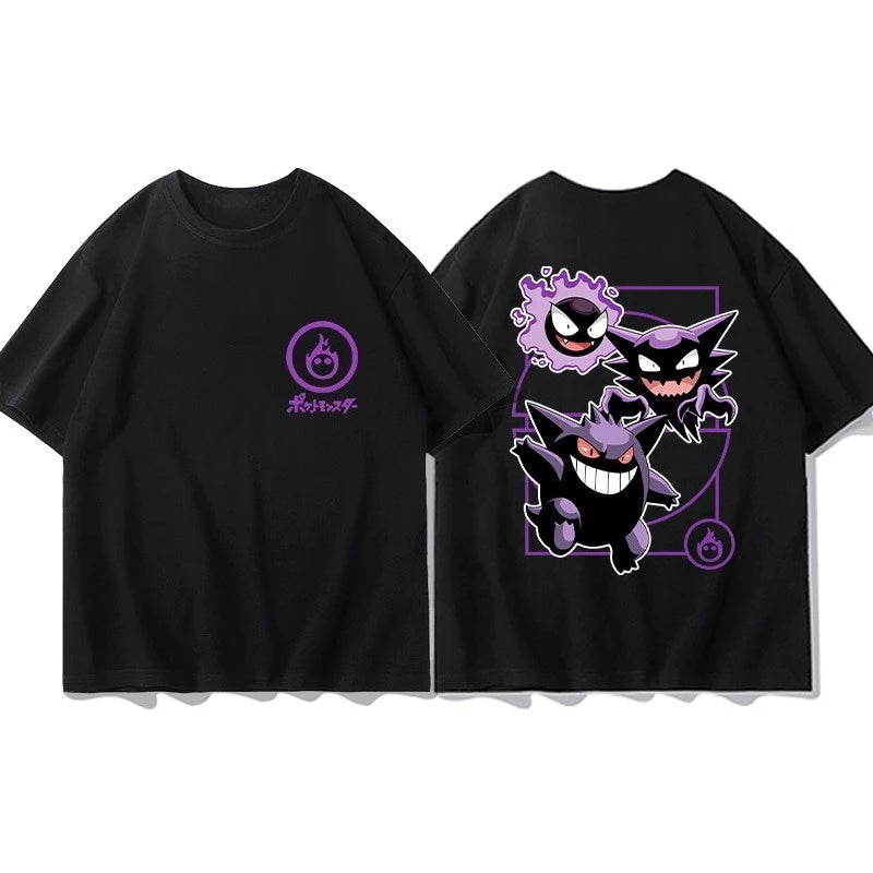 Pokémon Joint Peripheral Products Short Sleeve T-Shirt Gengar Psyduck Mewtwo Printed Men's Boys and Girls Summer New Fashion Top