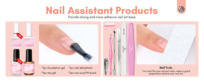 Saviland 7 Colors All In One Poly Gel Kit with UV Light Nail Drill Slip Solution for Nail Extension Home Salon DIY