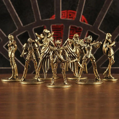Golden Gold Saints Mini Figures Set Brass Style Anime Collectible Statues Luxury Desk Decor Gift for Anime Fans
