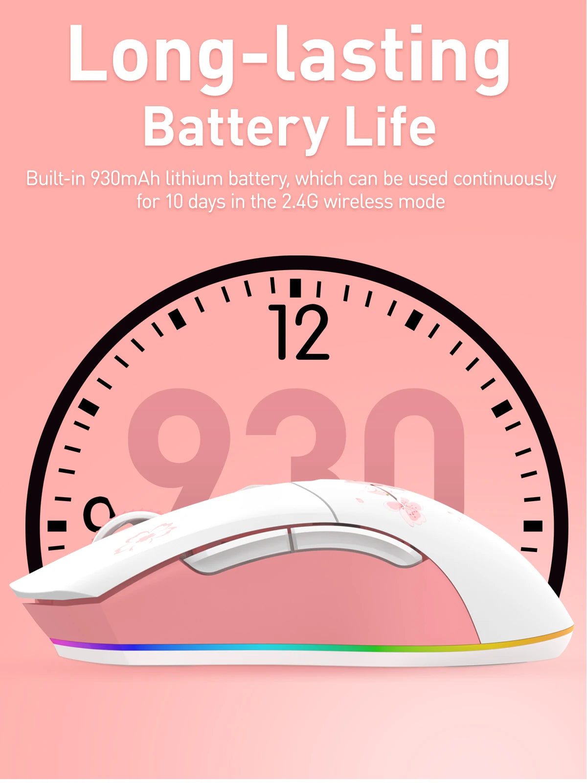 DAREU Dual Modes Gamer Mouse RGB 2.4G Wireless Wired Gaming Mice Built-in 930mAh Recharging Battery with Macro Set for PC Laptop