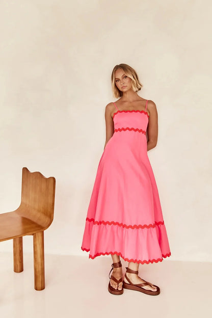 Sleeveless Scalloped Trim Midi Dress: Sexy Strapless Princess Silhouette Gown