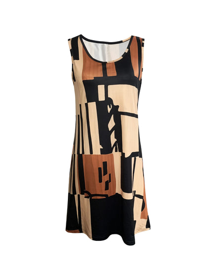 Spring&Summer Women's Geometric Pattern Sleeveless Dress For Summer Vacation,dresses for women summer，Women Bohemia Midi Dresses