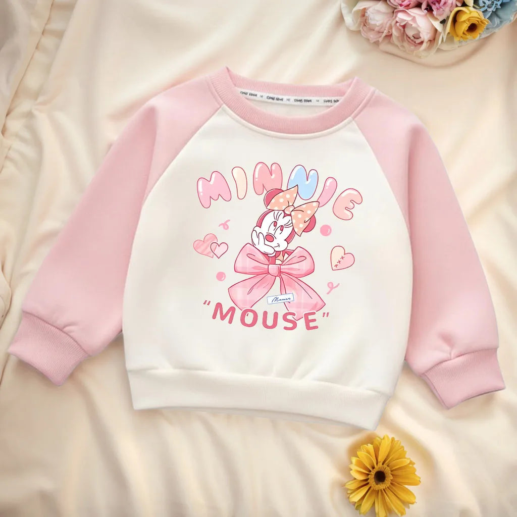 Cartoon Printed Girls Casual Sweatshirts Spring and Autumn Kids O Neck Hoodies Spliced Long Sleeve Children's Sport Pullover New