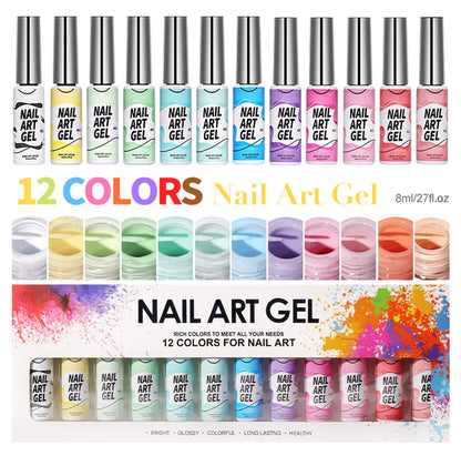 Neon Gel Nail Set Gel Pull Liner Glitter Nail Polish Kit UV/LED Fluorescent Color Gel DIY Manicure Painting Gel Nail Art Brushed