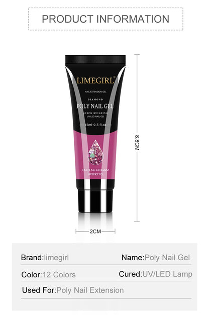 LIMEGIRL 15ml Nail Extension Gel Set with UV LED Light Nail Thickening Sequin Glitter Gel Set Vernis Semi-Permanent Manicure Kit
