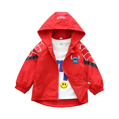 Boys Spiderman Hooded Jackets 1-10 Years Girls Spring Autumn Stitch Print Sports Coats Children Cartoon Outerwear Kids Clothes