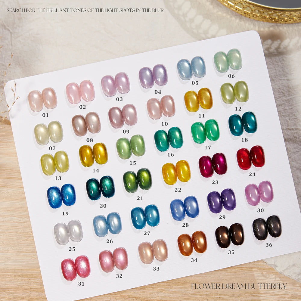 Vendeeni 36 Colors/set Glitter Cat Eye Gel Nail Polish UV LED Shell Crystal Manicure Nail Varnish With Color Card TPO/HEMA Free