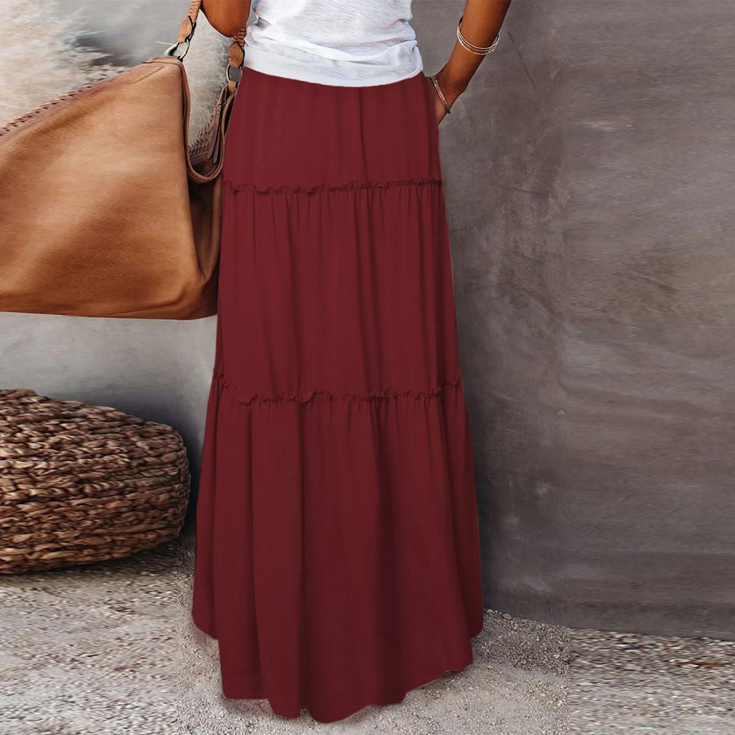 Women’s Boho Maxi Skirt: High-Waisted A-Line Tiered Long Skirt