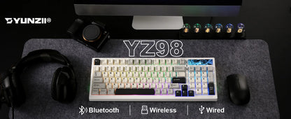 YUNZII YZ98 White Full Size Mechanical Gaming Keyboard, Vintage 99 Keys Hot Swap Gasket 98% Layout Wireless RGB Backlit Keyboard