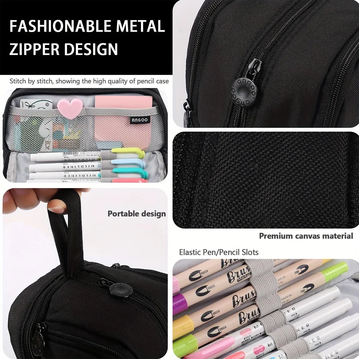 KPOP Pencil Case Student Storage Bag Stationery Large Space Storage 4 Compartment Pouch Double Side Opened