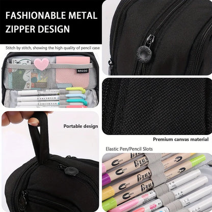 KPOP Pencil Case Student Storage Bag Stationery Large Space Storage 4 Compartment Pouch Double Side Opened