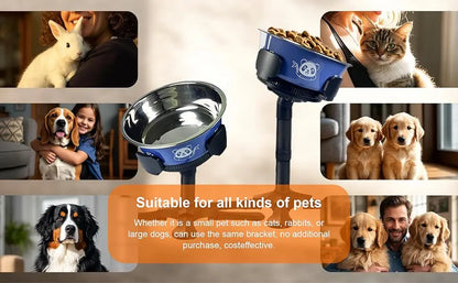 Adjustable Elevated Dog Bowl Stand with Non-Slip Base 3 Height Tilt Settings 14-24.5cm Bowls Stainless Steel Dish for Dogs Cats