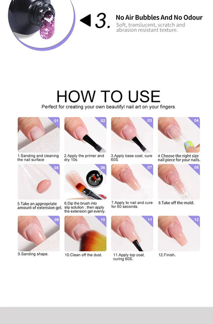 Poly Extension Gel Nail Kit 14 PCS 15ML Quick Building UV/LED Gel with Slip Solution and Nails Art Lamp  for Beginner Manicure