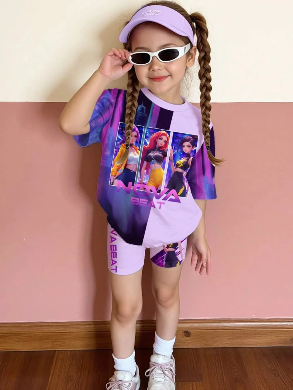 Kpop Cartoon Graphic New T-Shirt and Pants Set Girls' Summer Clothing Cute Short Sleeve Set Children's T-Shirt and Shorts Set