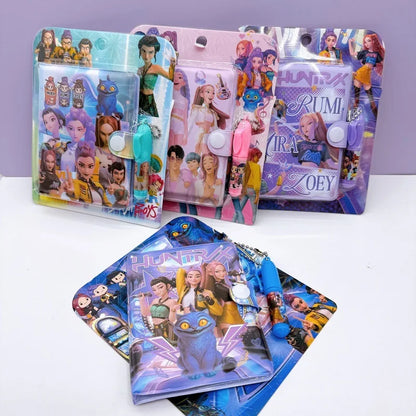 4PCS Girls Group Mini Notebook Set Cute Student Stationery Prize Travel Pocket Notebook with Ballpoint Pen School Supplies