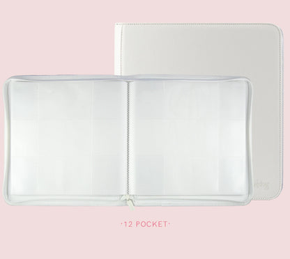 Premium Zipper 4/9/12 Pocket PU Card Binder - Aesthetic Pink & White Album for Pokemon Cards, Game Collection & Fan Photos