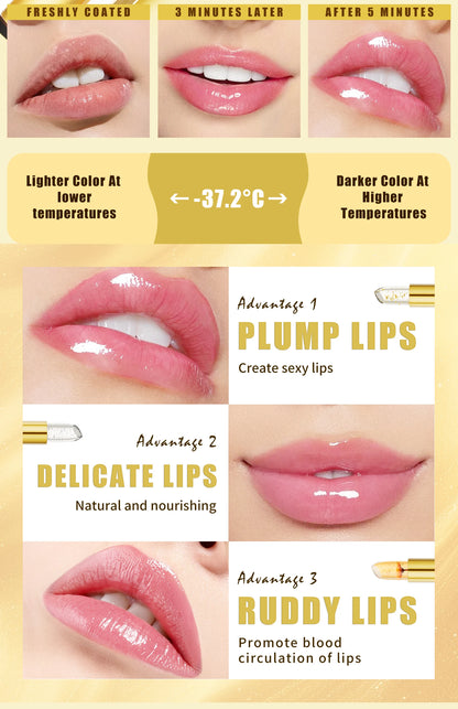 Temperature Color Changing Women Flower Lipstick Transparent Waterproof Moisturizing Crystal Jelly Pearlescent Lip Balm Cosmetic