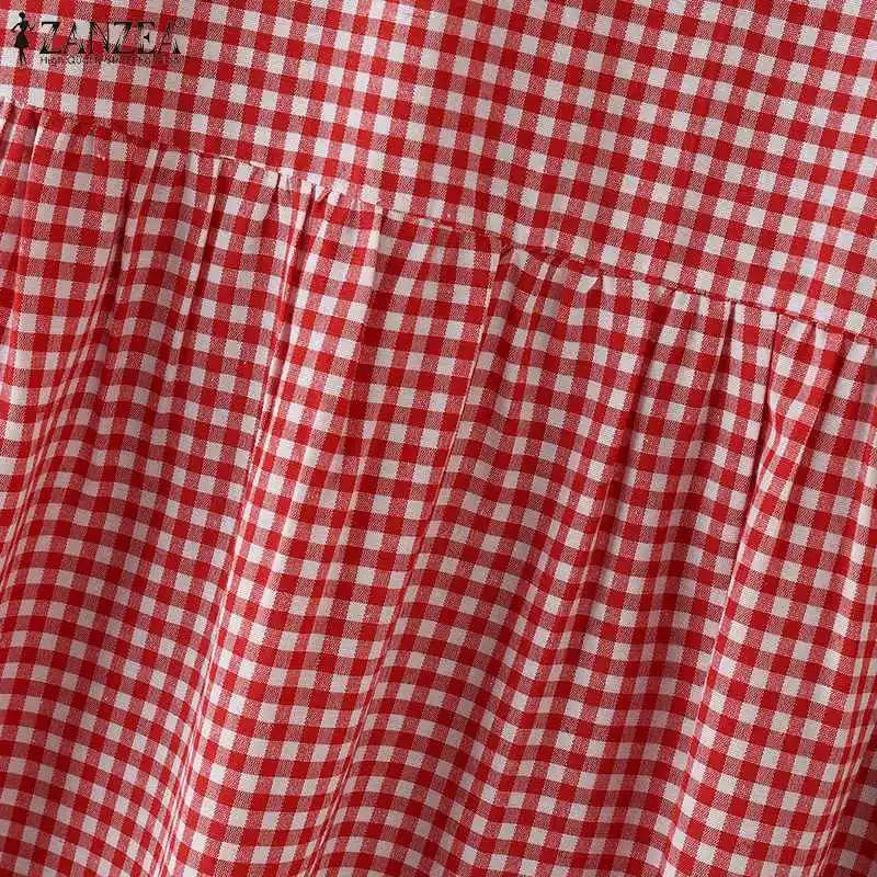 ZANZEA Summer Plaid Checked Sundress Bohemain Holiday Dresses Women Elegant O Neck Sleeveless Dress Casual Baggy Work Vestidos