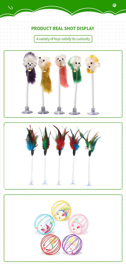 Cartoon Pet Cat Toy Stick Feather Rod Mouse Toy With Mini Bell Cat Catcher Teaser Interactive Cat Toy