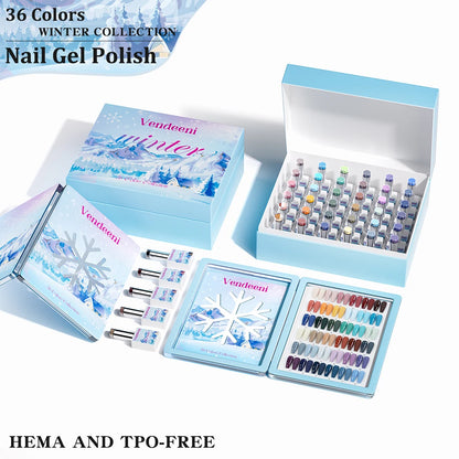 Vendeeni 36 Colors/Set High Pigment Winter Cyan Blue Gel Nail Polish TPO HEMA FREE Brown Purple UV LED Gel Varnish With Display