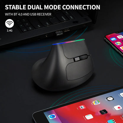 Delux M618C Wireless Silent Ergonomic Vertical 6 Buttons Gaming Mouse USB Receiver RGB 1600 DPI Optical Mice With For PC Laptop