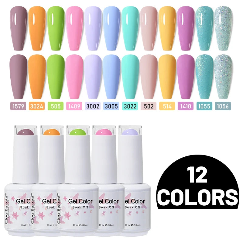 Clou Beaute 10/12/20/24pcs Gel Nail Polish Set Color 15ml White Glass Bottle Nail Art Kit Semi Permanent Gellack Nail Varnish