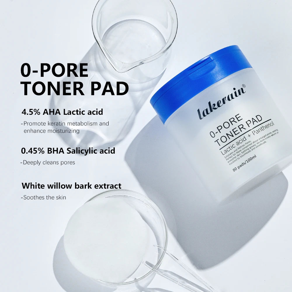 lakerain 0-PORE Toner Pads: Lactic Acid & Panthenol Exfoliating Treatment (80 Pads)