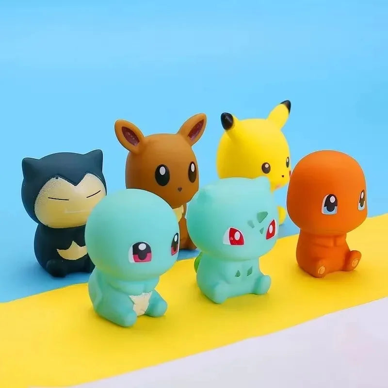 Pokemon 6pcs/set Baby Bathroom Toys Pikachu Bulbasaur Charmander Squirtle Eevee Action Figure Soft Vocal Kids Bath Doll Gifts