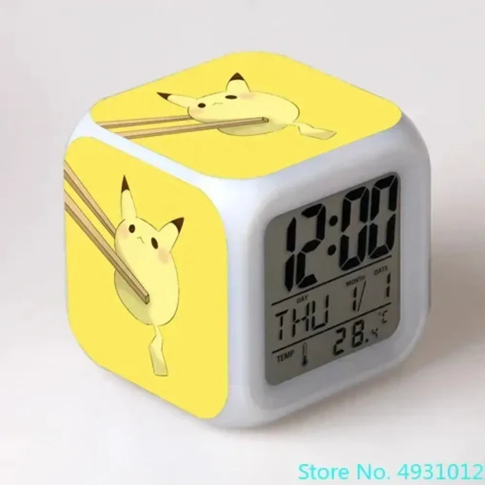 New 8x8x8cm Anime Pokemon Pikachu Electronic Alarm Clock Digital Clock Luminous Watch Color Changing Child Student Figure Gift
