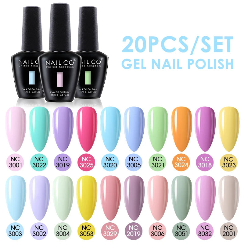NAILCO 15ml 30/20/10pcs/Set UV Gel Nail Polish Semi Permanent Esmalte Vernis LED Gel Varnish Soak Off Nail Art All For Manicure