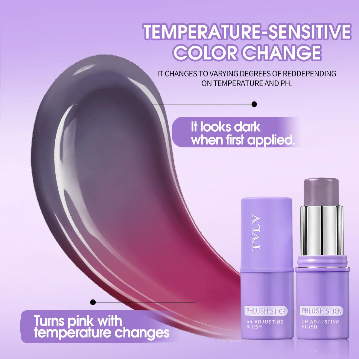 Colorchanging Blush and Lip Balm Dual Applicator Stick Keeps Makeup in Place, Provides Natural Temperature-changing Blush Effect