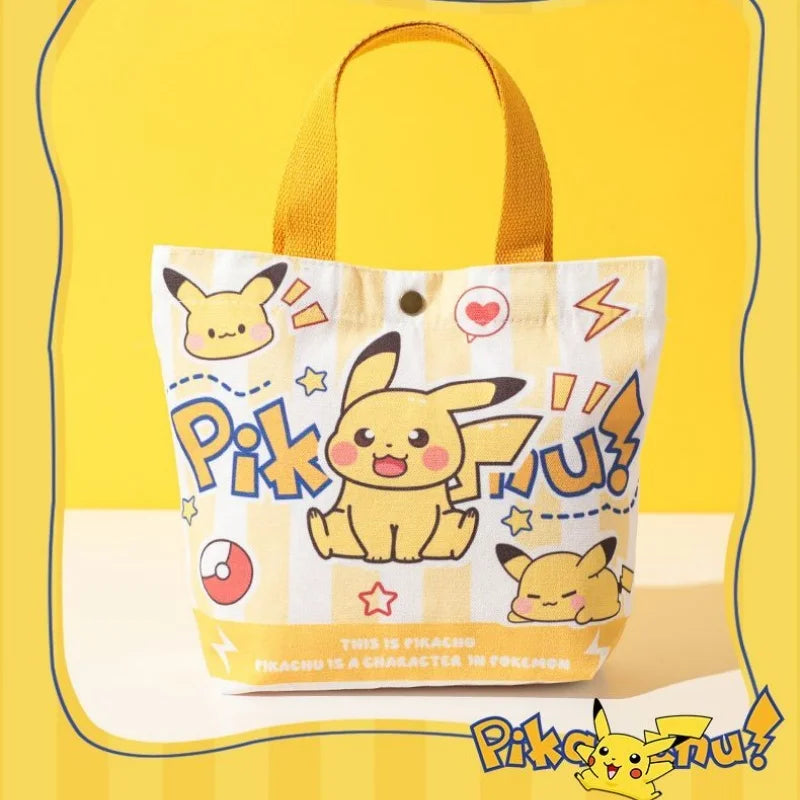 Cute Pokemon Pikachu Canvas Tote Bag Cartoon Anime Shopping Bag Reusable Lightweight school Portable Bag Daily Travel Gift Bag