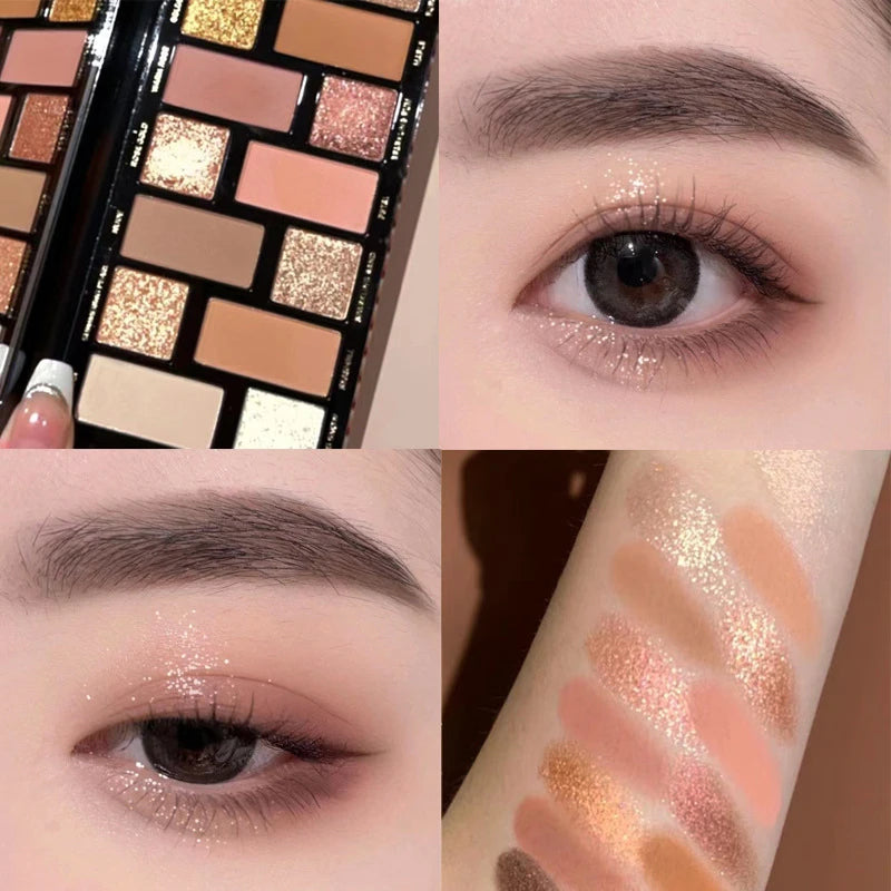 16 Color Matte Glitter Nude Brown Eyeshadow Palette Waterproof Longlasting Cosmetic Pearlescent Eyeshadow Pigment Shimmer Makeup