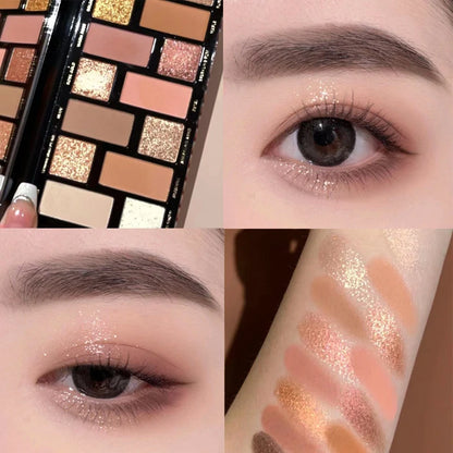 16 Color Matte Glitter Nude Brown Eyeshadow Palette Waterproof Longlasting Cosmetic Pearlescent Eyeshadow Pigment Shimmer Makeup
