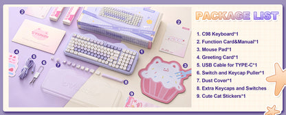 YUNZII C98 Wireless Mechanical Keyboard, 99-Key Hot Swap Gasket Keyboard with Numpad, Custom RGB Backlight,Cute Keeb for Win/Mac