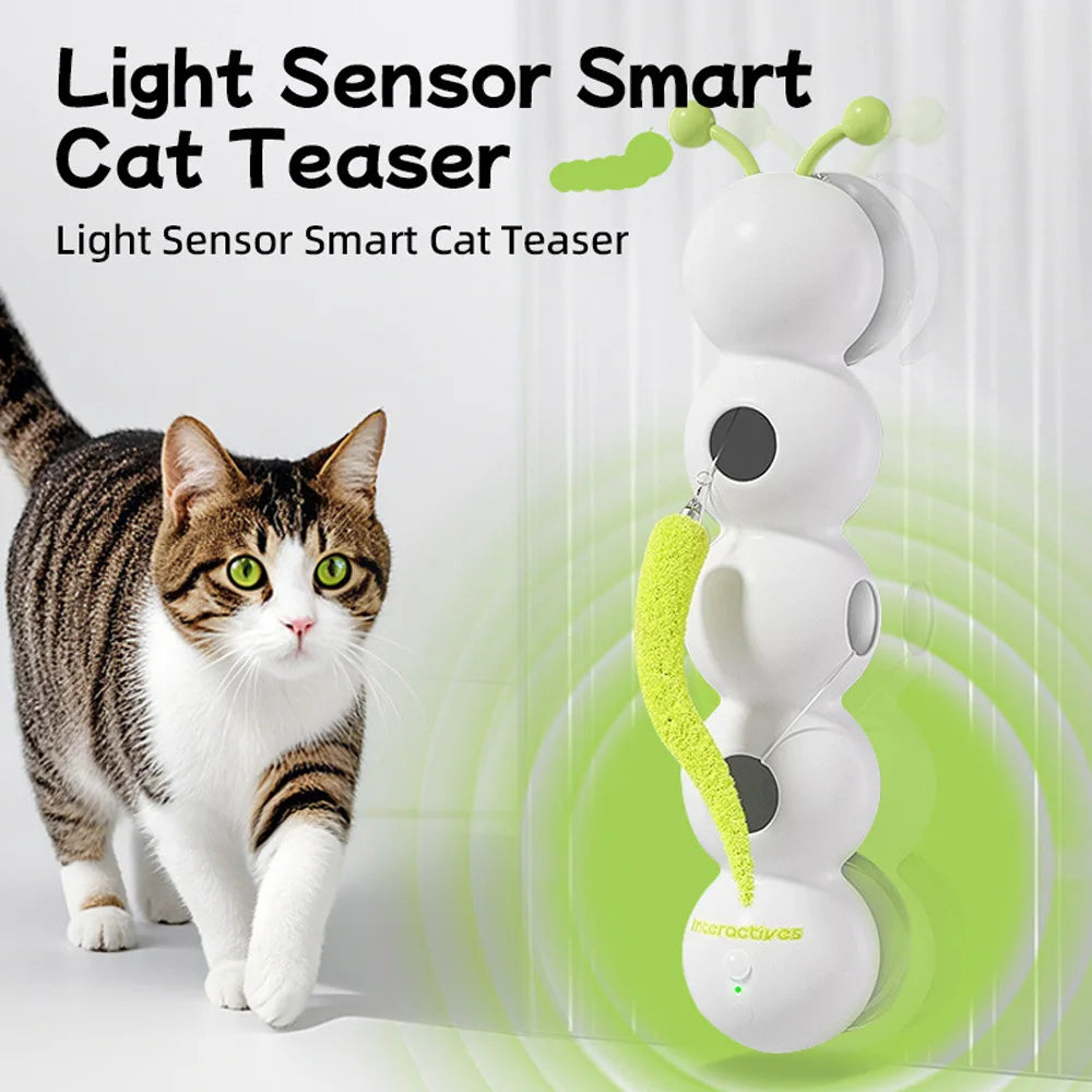 Caterpillar Interactive Cat Toy Motion Activated Wack A Worm Post Toy Rechargeable Automatic Teasing Cat Toy with Tail for Cats